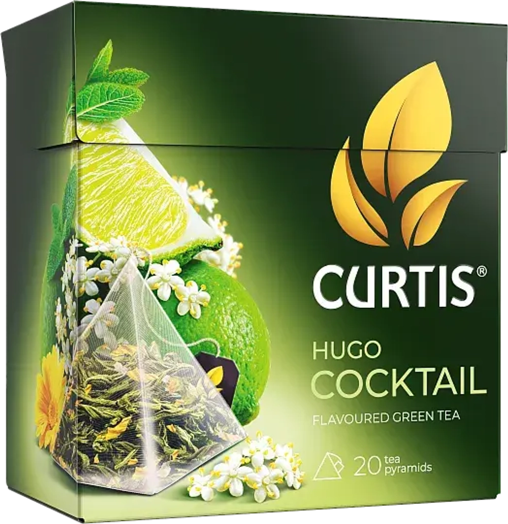 Curtis Hugo Cocktail, чёрный чай с ароматом бузины и мяты в пирамидках, 20 × 1,8г. Кёртис