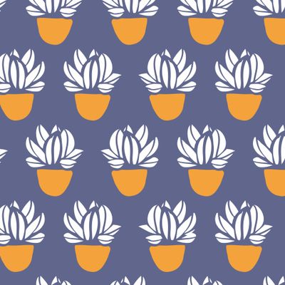 Тёмно-синий с нарисованными вручную суккулентами