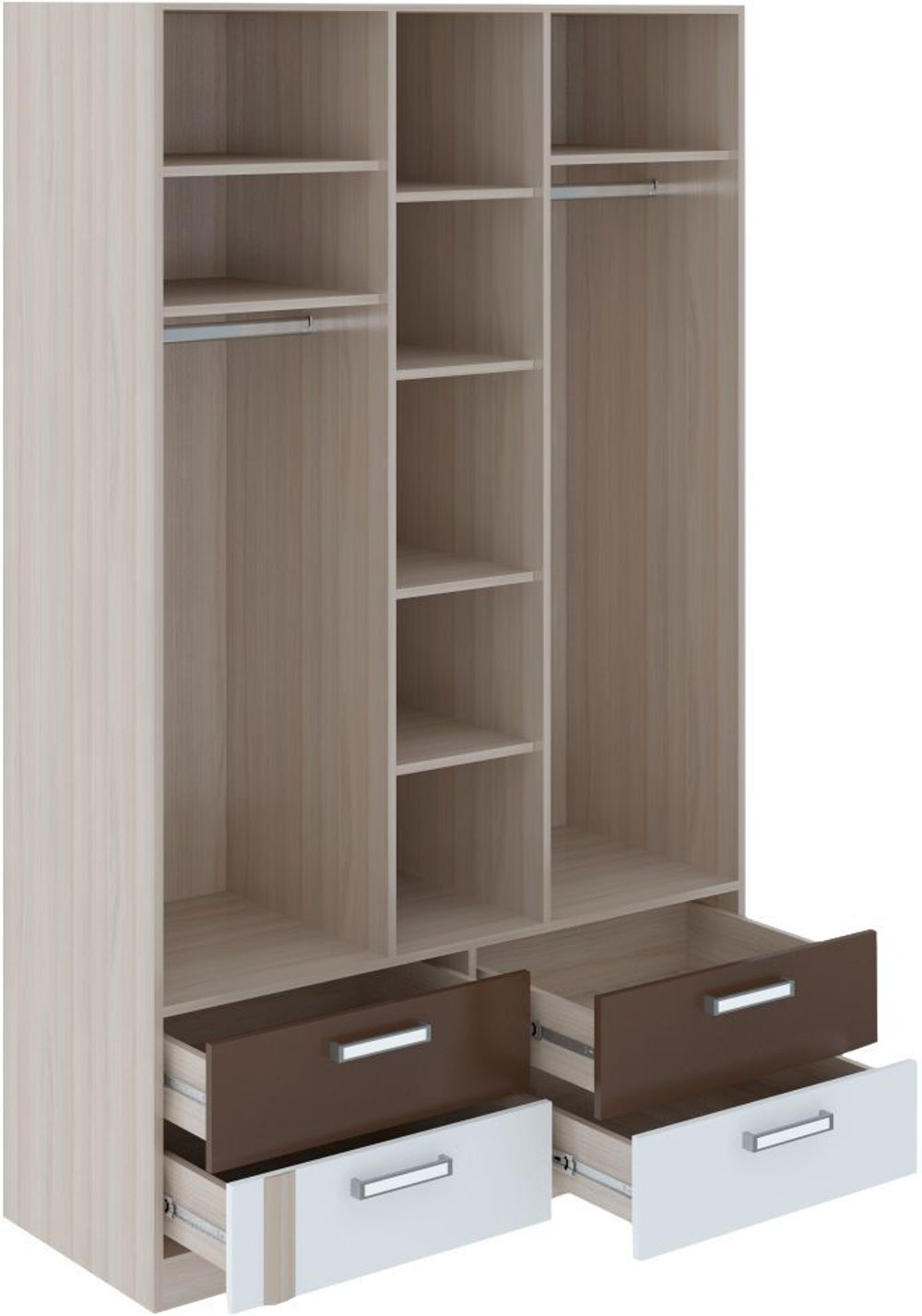 Шкаф для одежды распашной с полками и ящиками Ясень шимо светлый/Белый/Арабика 120х51х200 см