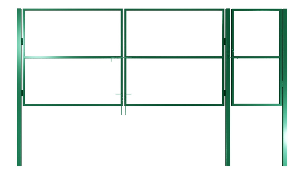 Входная группа (Ворота 4,0х2,0м распашные + калитка 1,0х2,0м), цвет зеленый (только каркас).