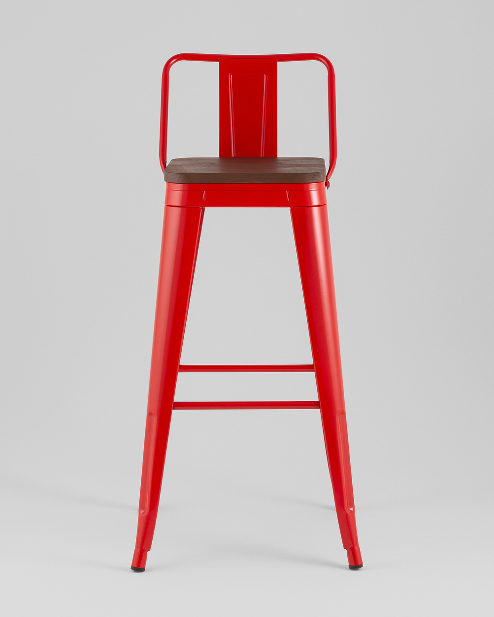 Стул барный TOLIX со спинкой красный глянцевый + темное дерево KD
