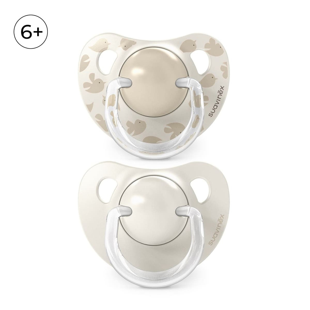 Набор анатомических пустышек Suavinex Birdies бежевый, 6-18 мес, 2 шт