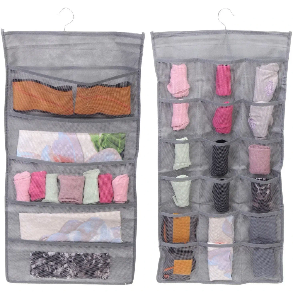 Органайзер двухсторонний подвесной для хранения вещей с крючком «ИДЕЯДОМА», цвет серый, 24 кармашка, 75*39см