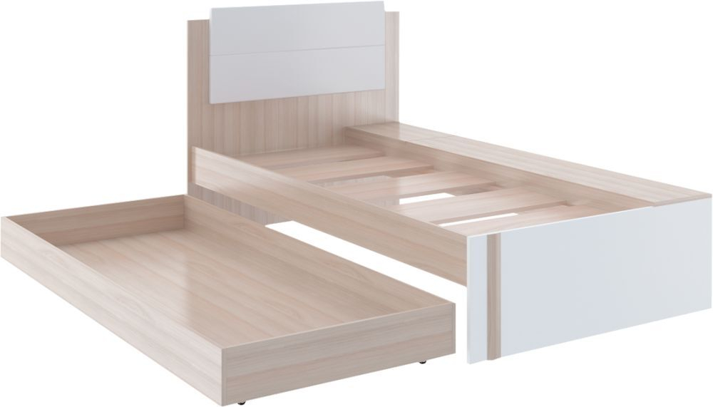 Кровать односпальная 80х200 с бельевым ящиком выкатная Ясень шимо светлый/Белый