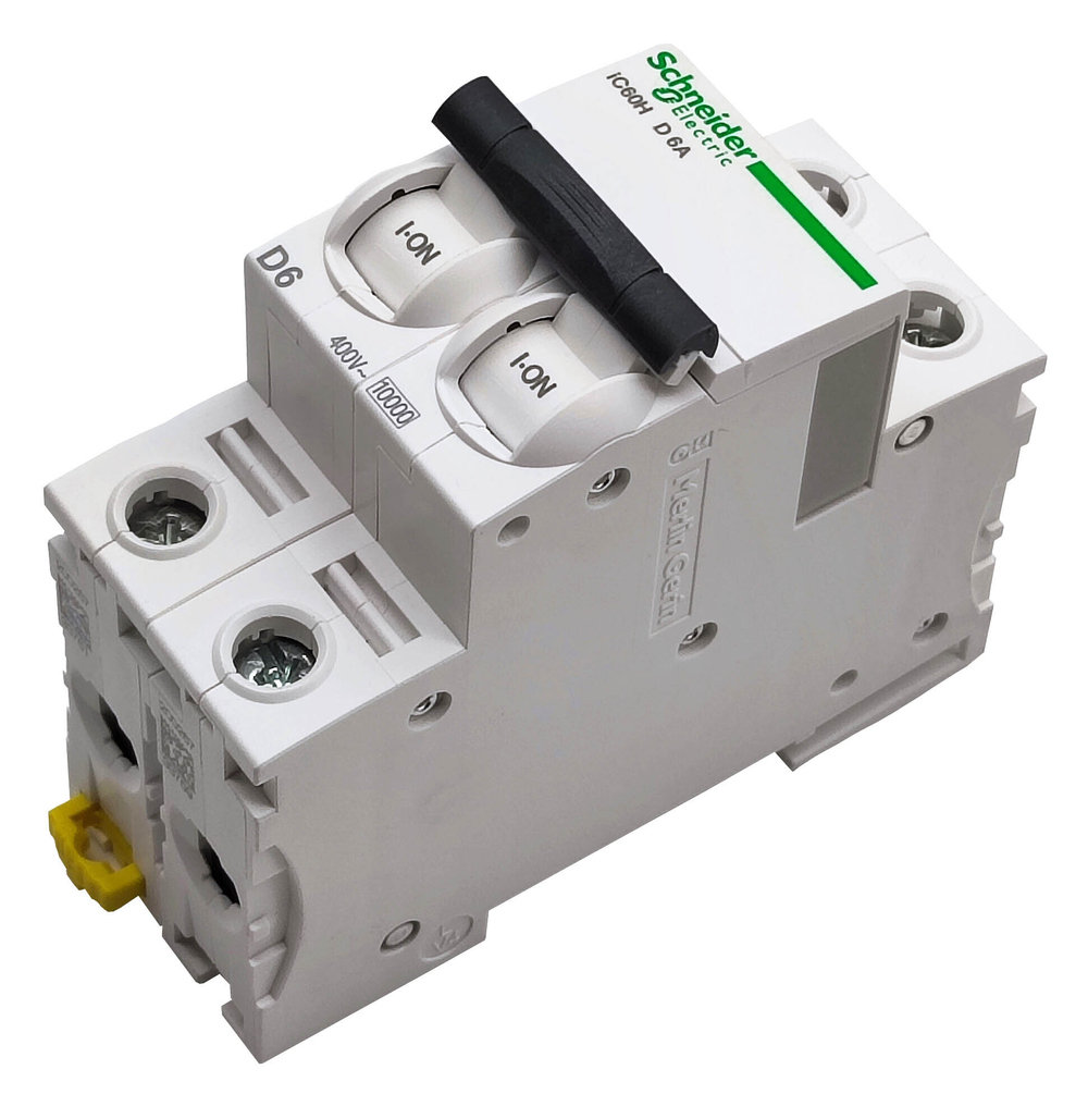 Автоматический выключатель Schneider Electric iC60H D 2P 6A 10кА A9F85206 Серия Acti 9 два полюса 2 ампера ток расцепления D 10 килоампер