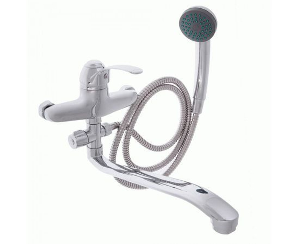 СоюзКран SK09-I130 (567-029), Смеситель для ванны с душем, плоский излив 35см, керамический картридж 40мм, хром, цинк