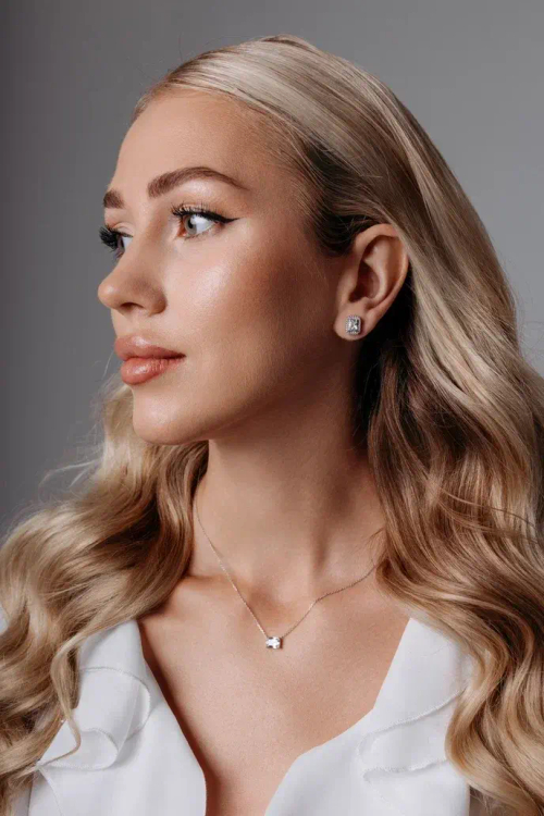 Серьги-пусеты "DIVA" с фианитом и россыпью