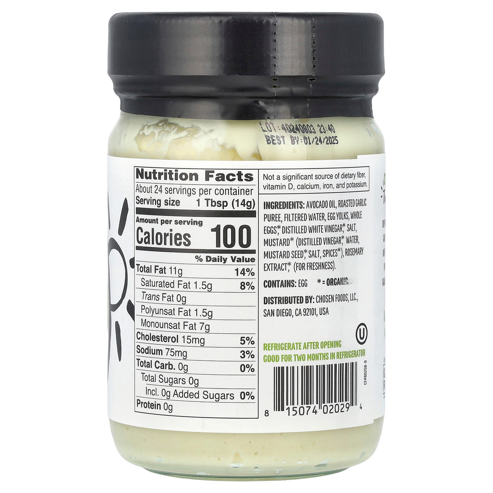 Chosen Foods, Майонез с жареным чесноком, 355 мл (12 жидк. унц.)