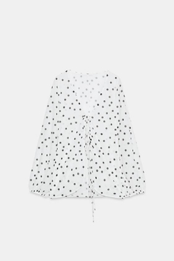 ZARA ТОП ИЗ КРЕПА С ПЫШНЫМИ РУКАВАМИ, БЕЛЫЙ/ЧЕРНЫЙ