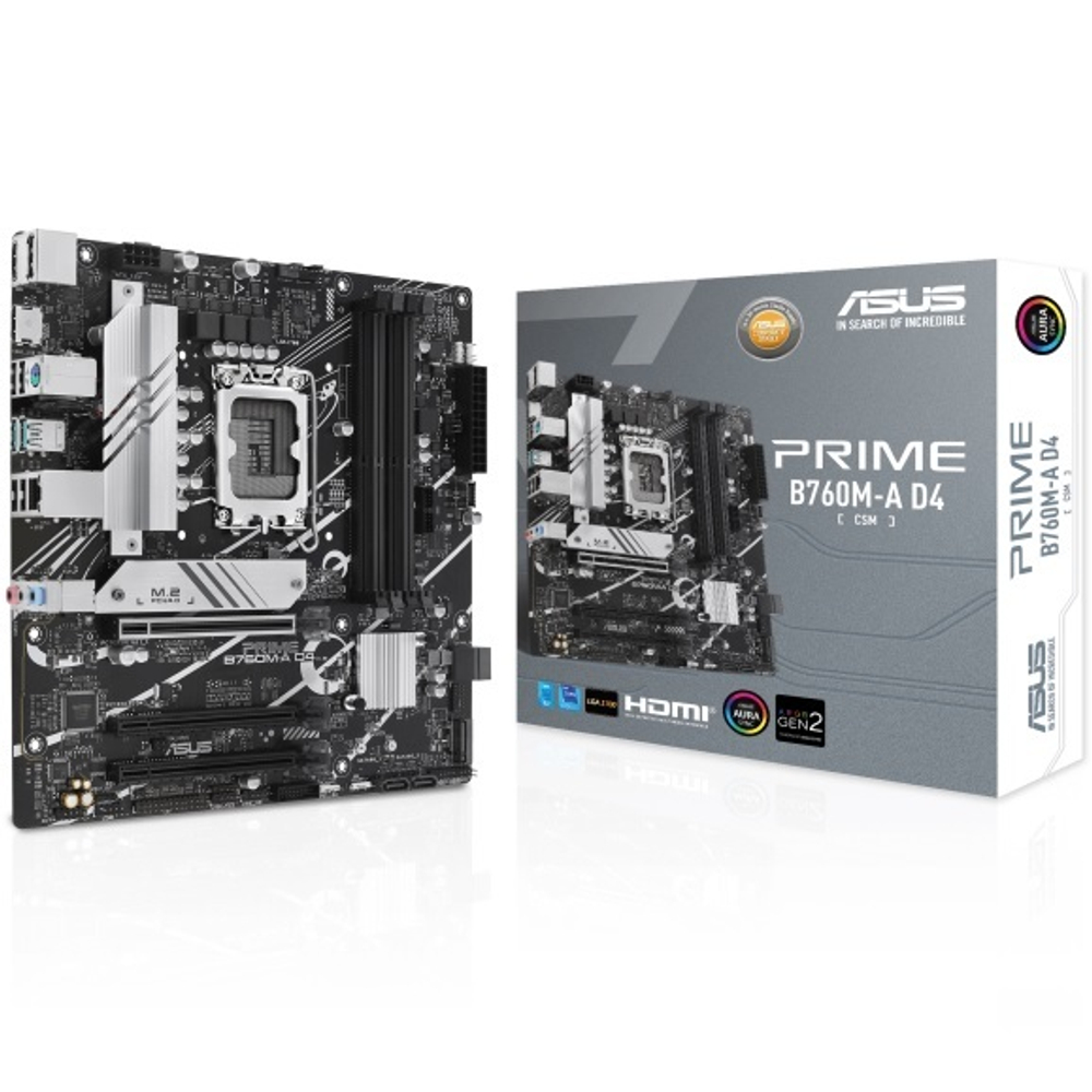 Материнская плата ASUS PRIME B760M-A D4-CSM, LGA1700/B760/4xDDR4/3xPCI-E/2xM.2/GLAN/DP/2xHDMI/VGA/mATX (90MB1D00-M1EAYC)