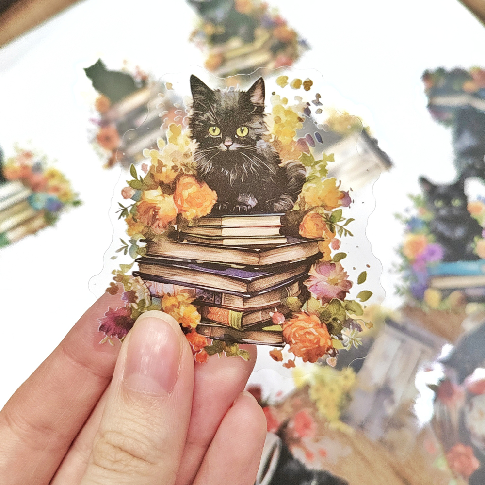 Набор наклеек "Котики и книги"