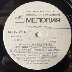 Винтажная виниловая пластинка LP Академический Хор Студентов Ленинградского Технологического Института Имени Ленсовета Как Песня Родилась (СССР 1981)