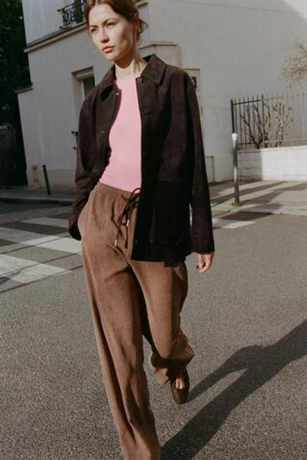 ZARA БРЮКИ ПРЯМОГО КРОЯ С ЭЛАСТИЧНЫМ ПОЯСОМ, РЫЖЕВАТО-КОРИЧНЕВЫЙ