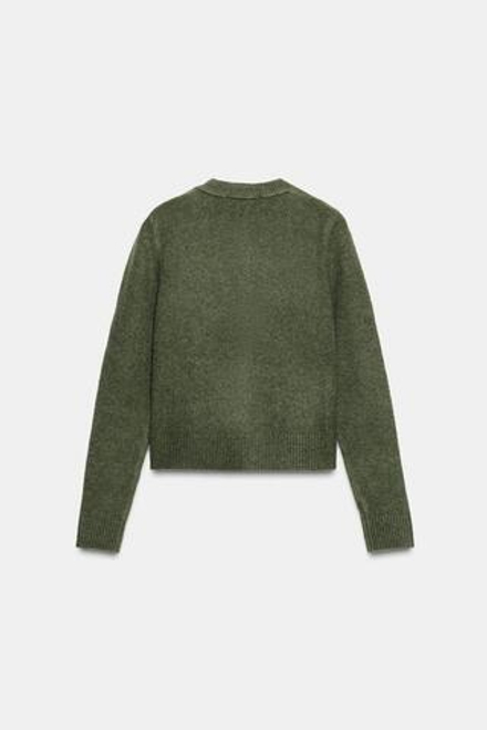 ZARА КАРДИГАН С КРУГЛЫМИ ПУГОВИЦАМИ, ЗЕЛЕНЫЙ МЕЛАНЖ