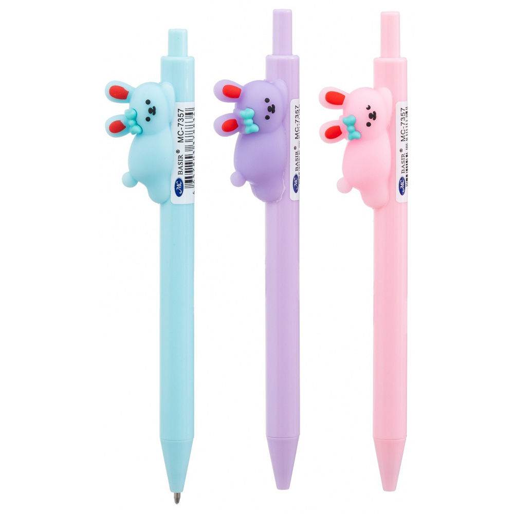 Ручка шариковая, автоматическая, Basir, синие чернила, серия "ЗАЙЧИК", с фигуркой на корпусе, 36 шт