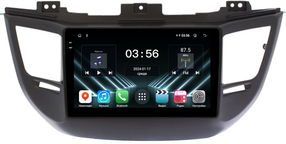 Магнитола для Hyundai Tucson 3 2015-2018 (штатная КЗВ, рамка черная) - FarCar DX9-8101BL-B монитор 9.5" IPS на Android 13, 4+64Гб, CarPlay