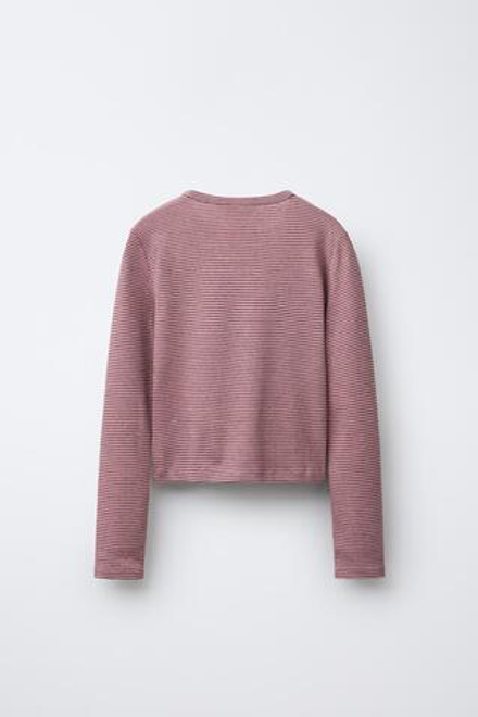 ZARA ЛОНГСЛИВ В ПОЛОСКУ С ПРИНТОМ, РОЗОВЫЙ