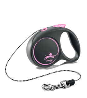 Поводок-Рулетка Флекси Black Design XS (до 8кг) 3м. трос черный/розовый