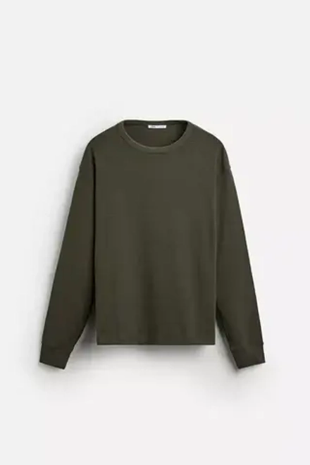 ZARA ФУТБОЛКА ИЗ РИФЛЕНОЙ ТКАНИ, ЗЕЛЕНЫЙ С МЕЛАНЖЕВЫМ ЭФФЕКТОМ