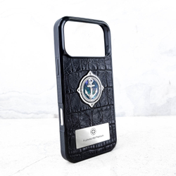 Премиум чехол iPhone с натуральной кожей с морским якорем - Euphoria HM Premium - перламутр ювелирный сплав