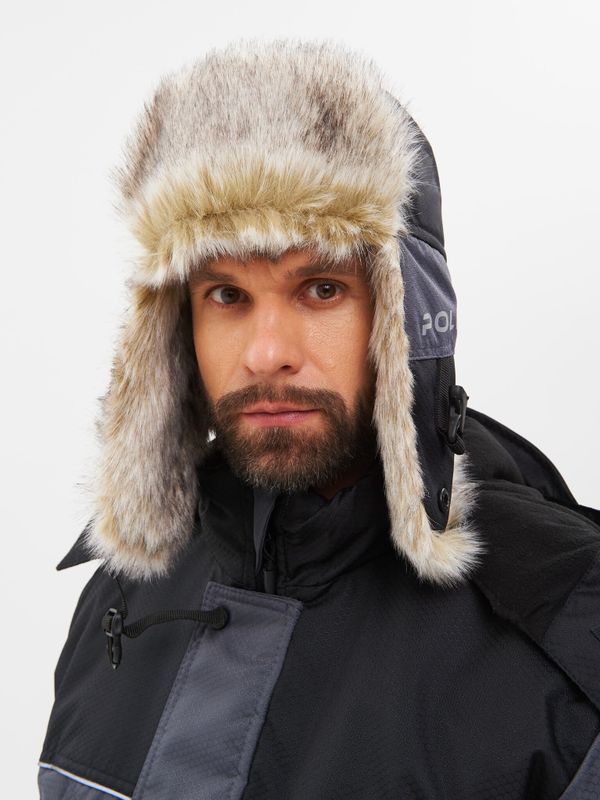 Шапка ушанка зимняя Полюс ткань Cell цвет Серый/Черный