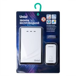 UDB-017W-R1T1-38S-150M-WH-BL Звонок беспроводной. Радиус действия 150м. Белый с черным. ТМ Uniel