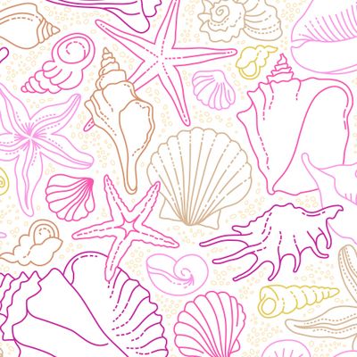 На пляже. Морские звезды, раковины, ракушки, песок, море...