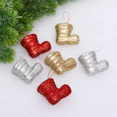 Набор украшений «Валеночки» 5 см (набор 6 шт), Красный,золото, серебро
