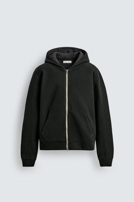 ZARA ФЕТРОВОЕ ХУДИ С КАПЮШОНОМ, ТЕМНО-ЗЕЛЕНЫЙ