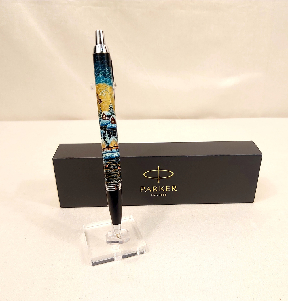 Ручка "Деревенский пейзаж" с ручной росписью Палех