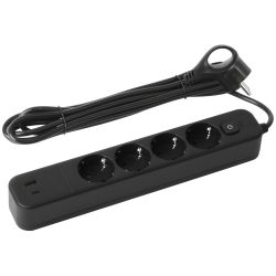 Сетевой фильтр ЭРА USF-4es-3m-2xUSBAC-B с базовой защитой с заземлением с выключателем 4 розетки+2xUSBA+C 2,4A 3м 10А | Сетевые фильтры