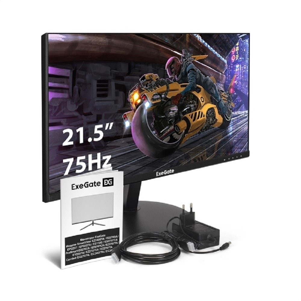 LCD ExeGate 21.5" EP2207A SmartView черный {IPS LED Grade A+, FHD, 1920x1080 75hz 5ms 16:9 250cd 1000:1 178/178 D-Sub HDMI DisplayPort Speakers VESA регулировка наклона экрана} [EX295590RUS]