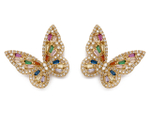 Серьги "Бабочки". 28мм, с цветными стразами