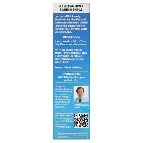 Sovereign Silver, Bio-Active Silver Hydrosol, натуральный назальный спрей, средство для облегчения заложенности носа, 59 мл (2 жидк. унции)
