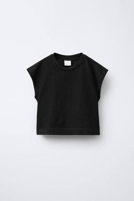 ZARA ОДНОТОННАЯ ФУТБОЛКА, ЧЕРНЫЙ