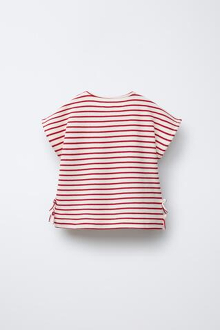ZARA ФУТБОЛКА ИЗ ТКАНИ ПИКЕ В ПОЛОСКУ, КРАСНЫЙ
