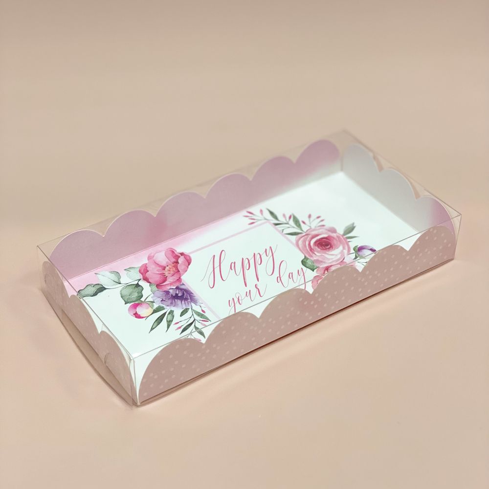 Коробка для десертов с прозрачной крышкой &quot;Happy your day&quot;, 21х10х3 см