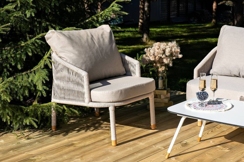 "Верона" лаунж-зона 5-местная плетеная из роупа (веревки), каркас алюминиевый белый, роуп бежевый