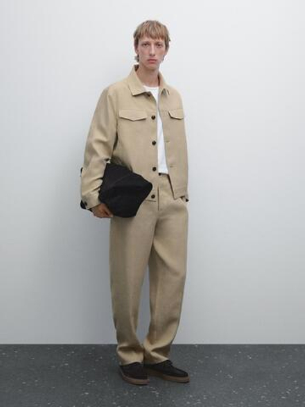 Massimo Dutti Брюки Total look из 100% льна, бежевый