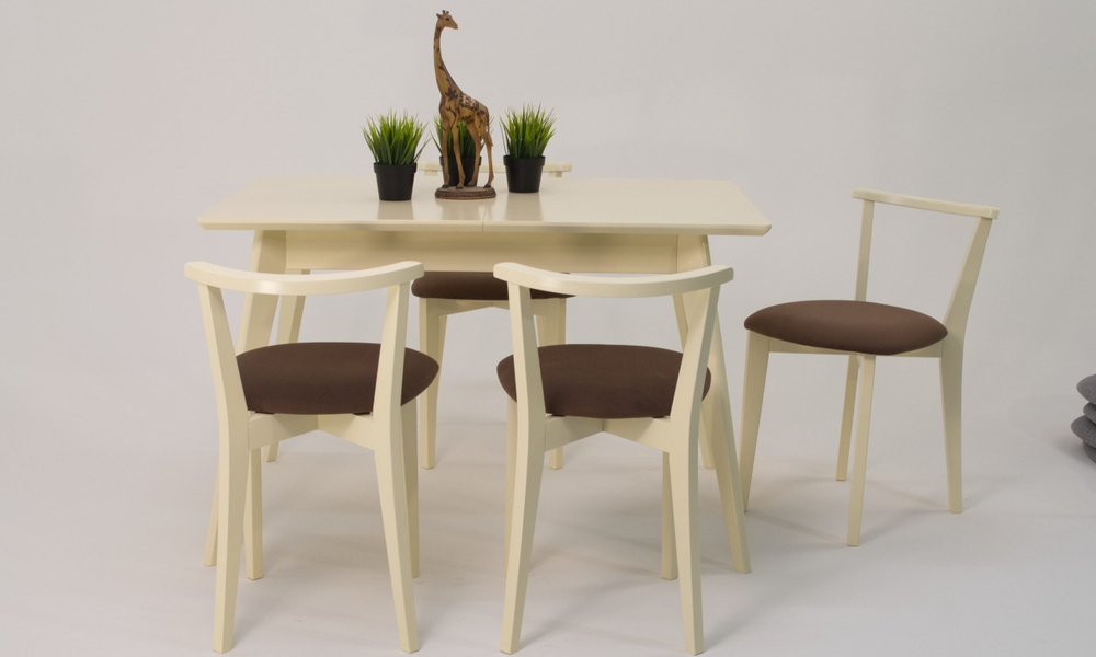 Стол Zip-mebel Сканди 120 слоновая кость со стульями Франк слоновая кость велюр коричневый