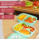 Ланч-бокс контейнер, 3 секции, 8 отделений, 1,9 л, ложка, вилка, нож, 10х21х14 см, мятный, JOYLUX (ДЖОЙЛЮКС), 609350