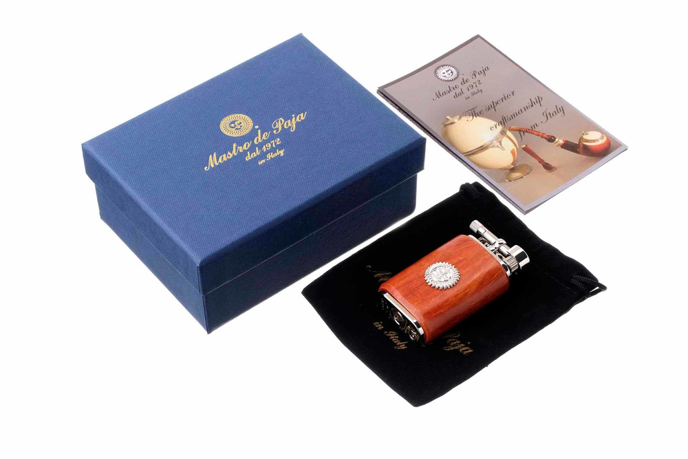 Зажигалка трубочная Mastro de Paja, серебро и бриар