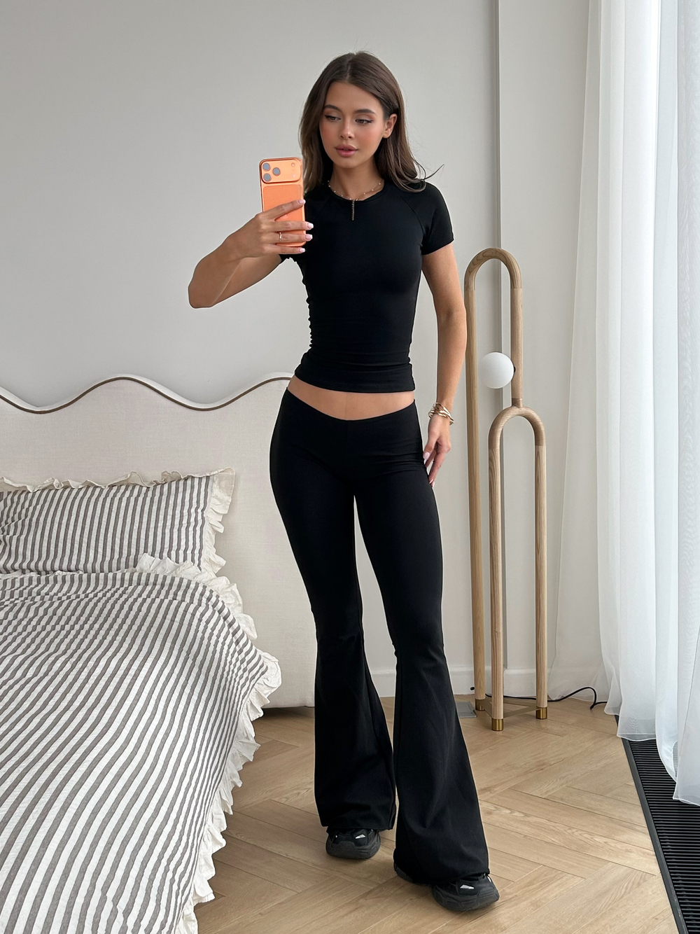 Леггинсы клёш чёрные