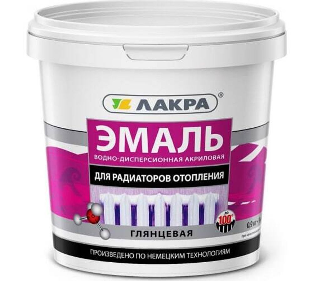Эмаль для радиатора 0,9кг бел.глянец. акрил Лакра