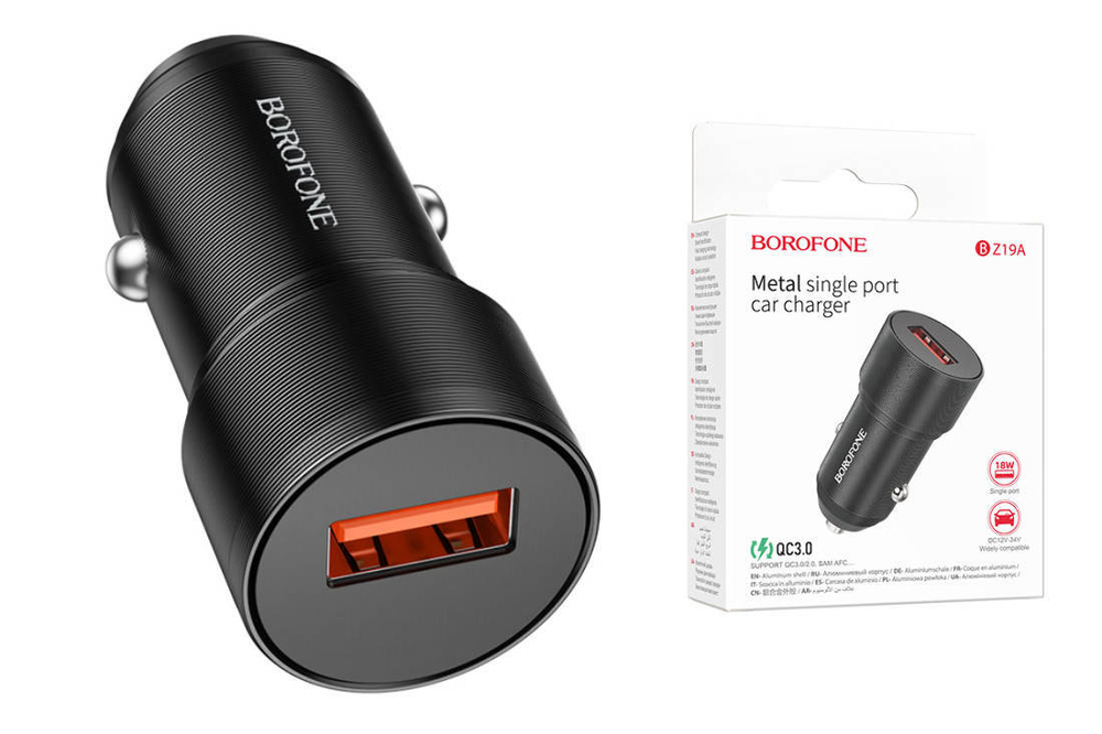 Автомобильная зарядка BOROFONE BZ19A QC3.0 Чёрный
