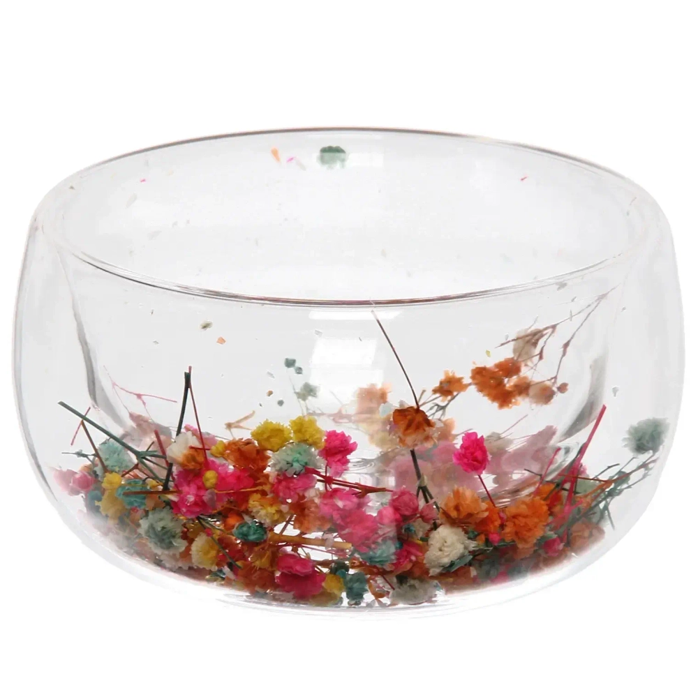 Конфетница стеклянная с двойными стенками 350мл «Хай-Тек» с цветами