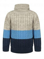 Свитер для мальчиков "Косики полосатик" р-р 80-86, белый/серый/изумруд 1763