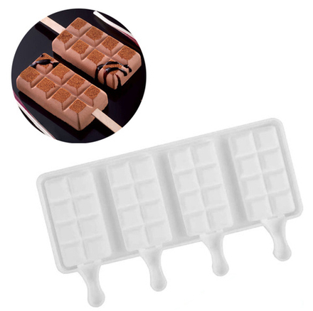 Форма силиконовая для мороженного эскимо 3110 "Шоколадные плитки 50*90 мм" 4 ячейки