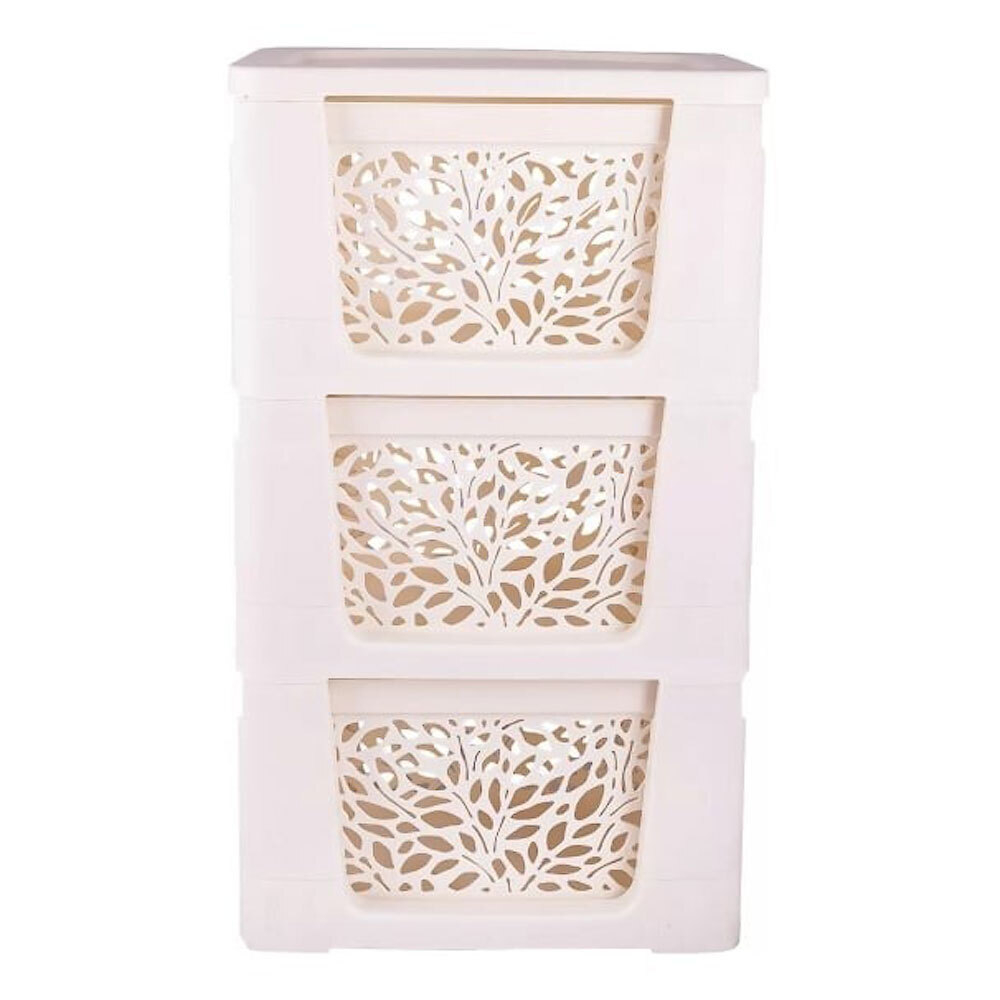 Комод 3-х секционный на колесах "Leaves", молочный