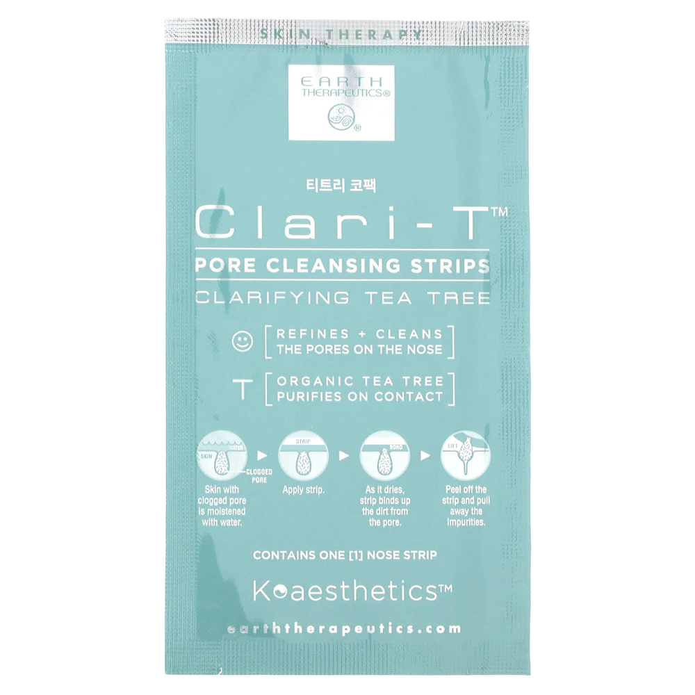 Earth Therapeutics, Clari-T Pore Cleansing Strips, очищающее средство с чайным деревом, 6 полосок для носа
